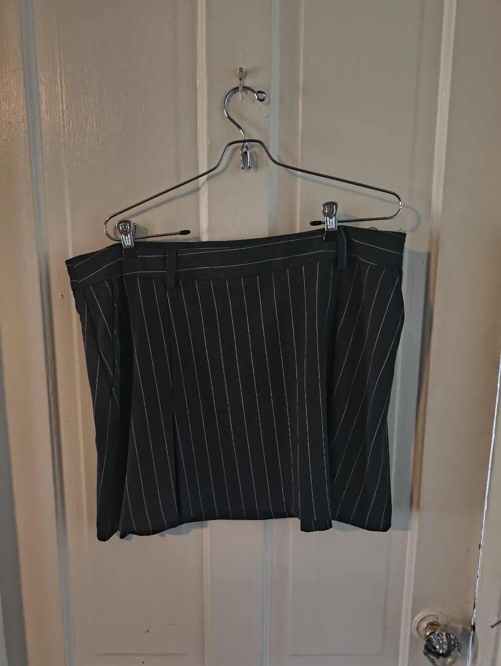 Black Pinstripe Mini Skirt with Belt Loops